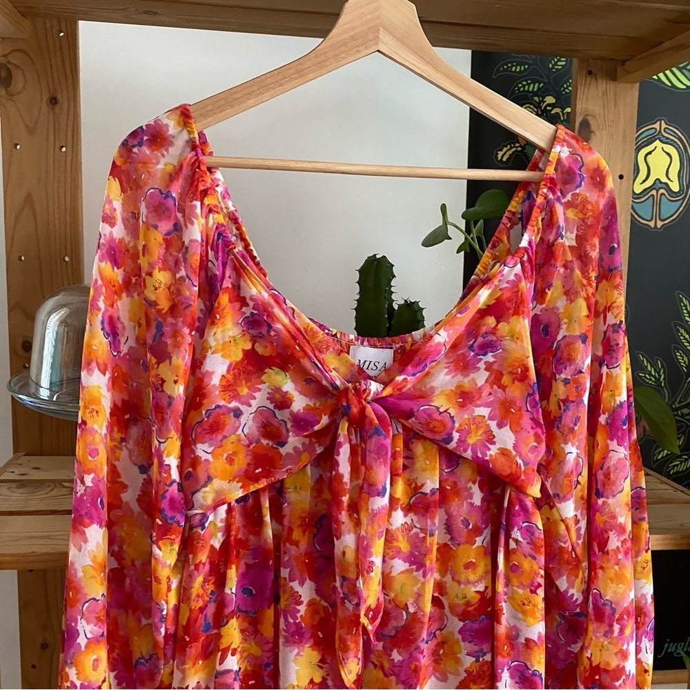 Misa Pink Orange Yellow Floral Chiffon Dress Romper XS - Picture 6 of 16